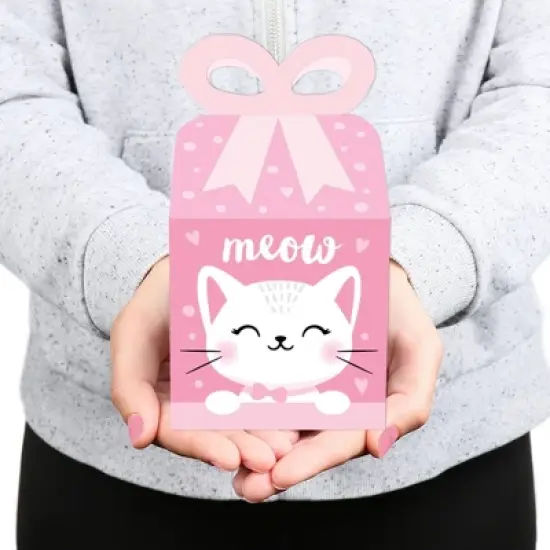 Big Dot of Happiness Purr-fect Kitty Cat - Square Favor Gift Boxes - Kitten Meow Baby Shower or Birthday Party Bow Boxes - Set of 12 image {7}