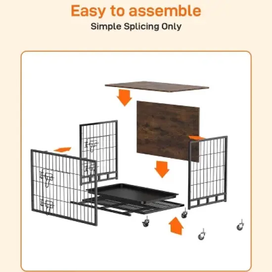 Whizmax Dog Crate Furniture, 32.5'' Wooden Dog Kennel with Wheels and Double Door, Decorative Pet House with Removable Tray for Living Room, Bedroom image {7}