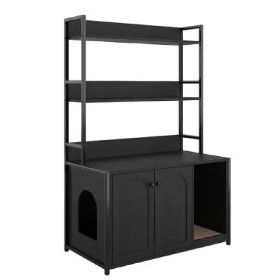 GDFStudio Philip Modern 52" Metal and Wood Cat Litter Box Enclosure with Shelf Storage image {2}