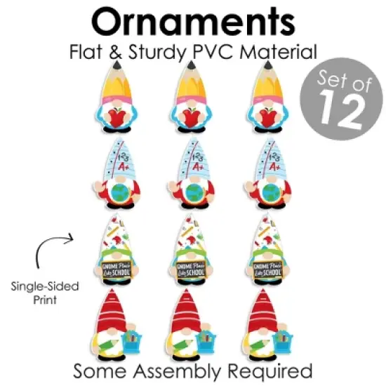 Big Dot of Happiness School Gnomes - Teacher and Classroom Decorations - Tree Ornaments - Set of 12 image {4}