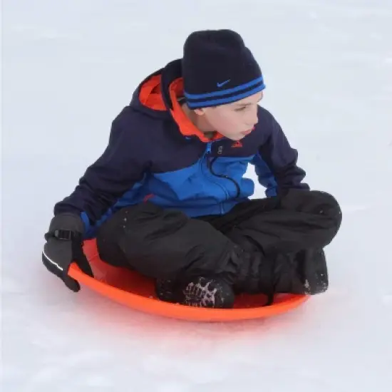 Paricon Flexible Flyer Round Flying Saucer Disc Racer Polyethylene Snow Sled Toboggan, for Ages 4 & Up, 26" Diameter, Green/Orange (2 Pack) image {4}