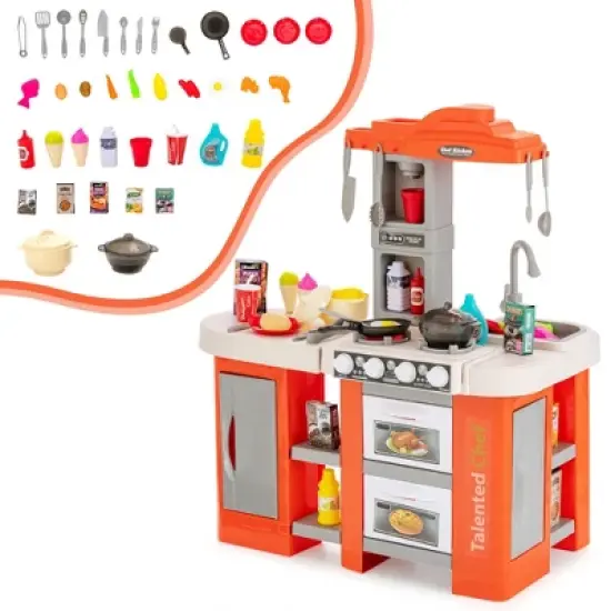 Costway Play Kitchen Set 67 PCS Kitchen Toy For Kids W/Food &Realistic Lights & Sounds image {11}