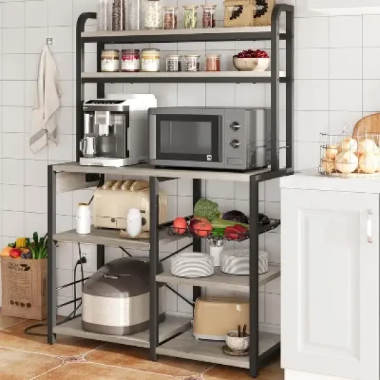 Standing Bakers Racks 5 Tiers Kitchen Microwave Stand Coffee Bar Station with Storage Shelves and Basket Open Storage Shelves for Dining Room image {10}