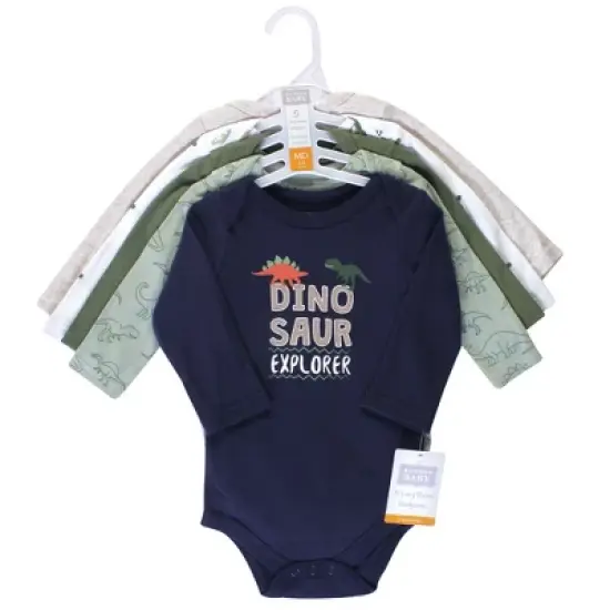Hudson Baby Infant Boy Cotton Long-Sleeve Bodysuits 5pk, Dinosaur Explorer image {1}