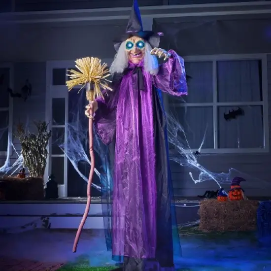 Joyfy 72" Halloween Outdoor Decoration, Animated Life Size Witch with LED Eyes and Creepy Sound for Halloween Haunted House Lawn Yard Garden  Decor image {6}