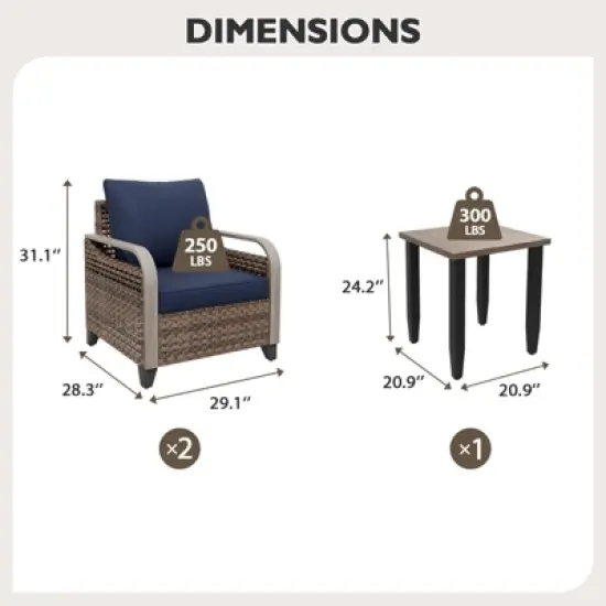 EAGLE PEAK Wicker Bistro Table and Chairs, Outdoor Bistro Set, Rattan Patio Furniture, Wicker Patio Chairs & Table, 3 Piece Set image {2}