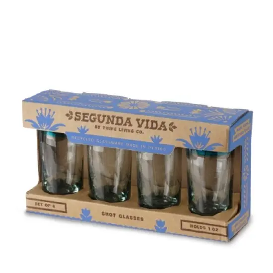 Segunda Vida Twine Primavera Colorful Shot Glasses - Tall Shot Glasses with Blue Rim - 100% Recycled Glasses 1oz Set of 4 image {7}