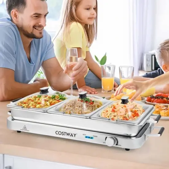 Costway Food Warmer Buffet Server 450W Stainless Steel Electric Warming Tray for Parties image {3}