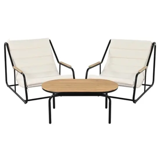 Outdoor Chaise Lounge Chair Set of 3, Patio Reclining Chair with Acacia Side Table, Pool Sunbathing Recliner with Cushion for Patio Backyard image {6}