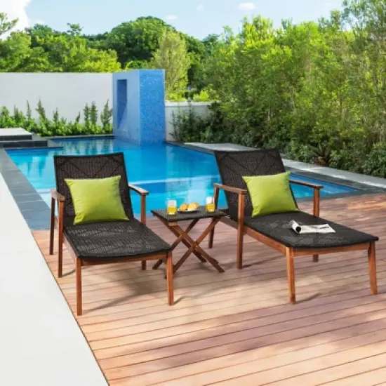 Tangkula 3PCS Chaise Lounge Set 4-Level Folding Chaise Lounge Adjustable Outdoor Beach with Wicker Side Table image {2}