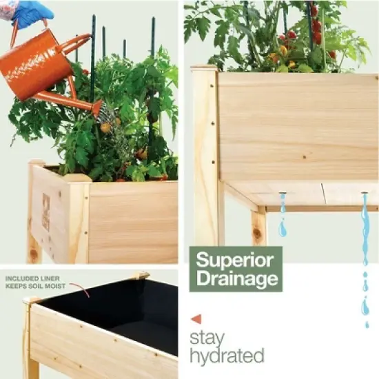 Raised Garden Bed - Elevated Wood Planter Box with Bed Liner - Planter Box with Legs for Flowers, Herbs - 200lb Capacity - 48x26.5x30 Maple99 image {4}