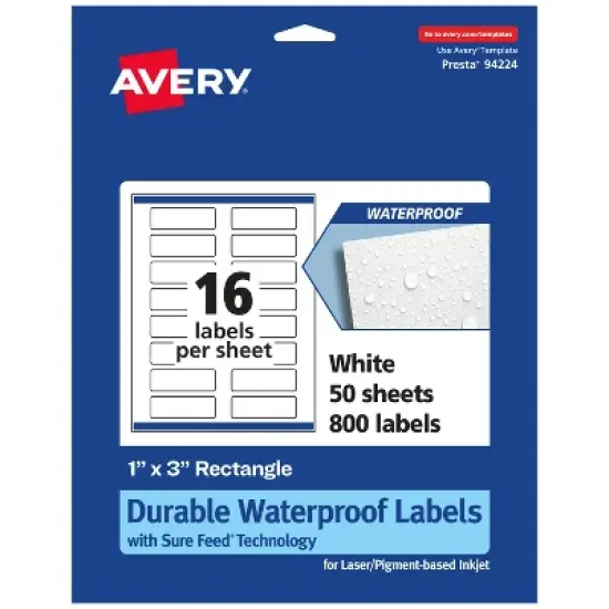 Avery Durable Waterproof Rectangle Labels with Sure Feed, 1" x 3" image {11}