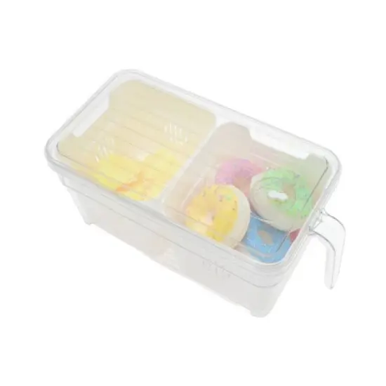 Unique Bargains Reusable Rectangle Drain Food Storage Containers 2 Compartment White Transparent 1 Set image {5}