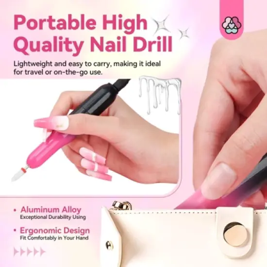 SAVILAND Portable Electric Nail Drill: 20000RPM Electric Nail File Gradient Dark Pink Nail Drill 7 Nail Drill Bits(Black Pink). image {4}