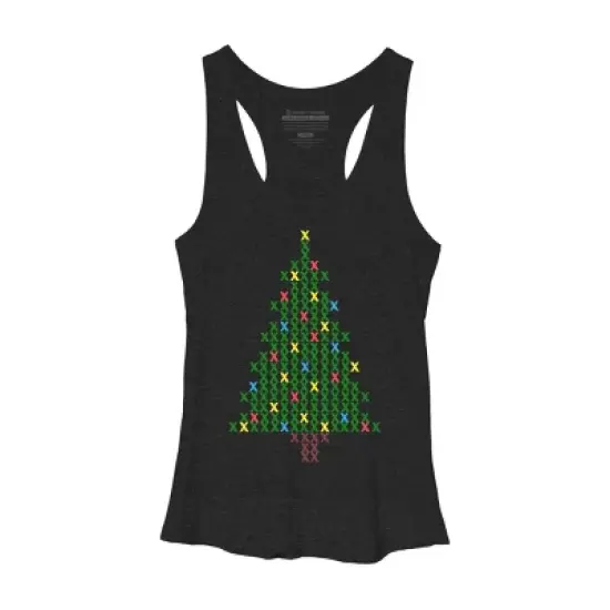 Women's Design By Humans Christmas Tree Cross Stitch By BettySue Racerback Tank Top image {3}