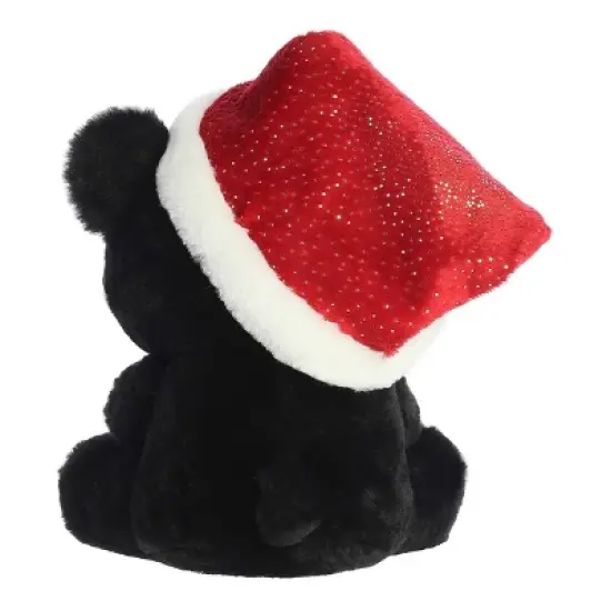 Aurora Medium Black Holiday Oversized Santa Hats 8.5" Button Black Bear Festive Stuffed Animal image {3}