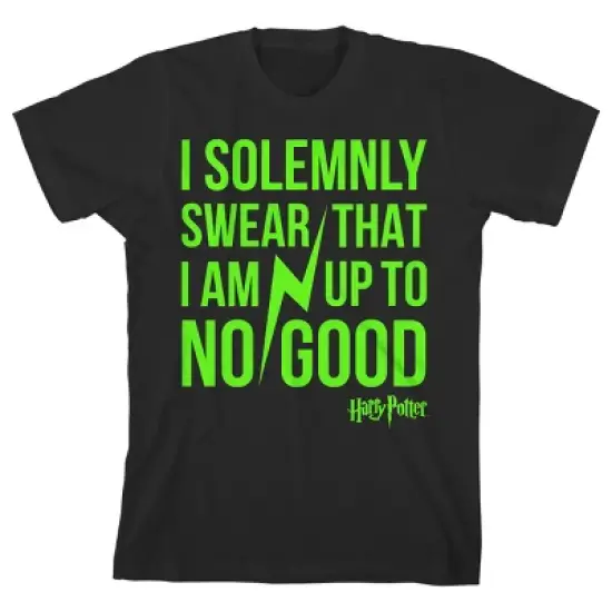 Harry Potter I Solemnly Swear Neon Green Text Black T-shirt Toddler Boy to Youth Boy image {4}
