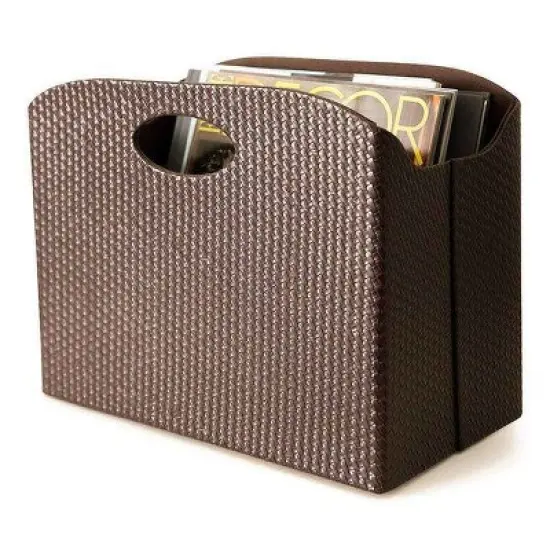 BLU MONACO Magazine Holder - Woven Leather Magazine Basket with Handles - Foldable Design image {8}
