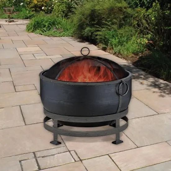 Endless Summer Round Wood Burning Outdoor Fire Pit with Kettle Design Brown image {1}