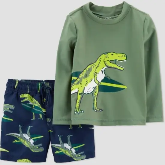 Carter's Just One You&reg; Toddler Boys' 2pc Dinosaur Rash Guard Set - Green image {4}