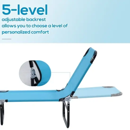 TIRAMISUBEST 5-Position Adjustable Folding Chaise Lounge Chair - Sky Blue Outdoor Recliner with Steel Frame for Pool, Beach & Patio image {5}