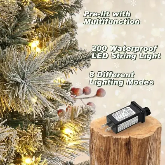 4.5 Ft Artificial Christmas Tree with 200 Warm White  Lights and Red Berries Potted Base Holiday Xmas Tree image {6}