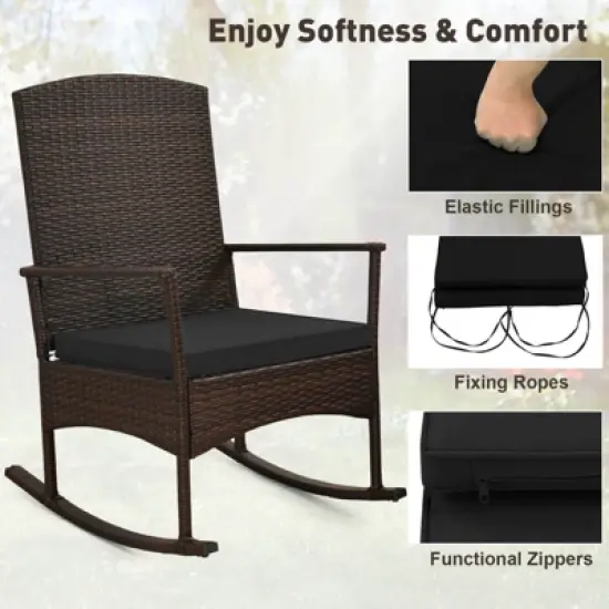 Costway 3 Piece Patio Rocking Set Wicker Rocking Chairs with 2-Tier Coffee Table Turquoise/Off White/Black image {5}