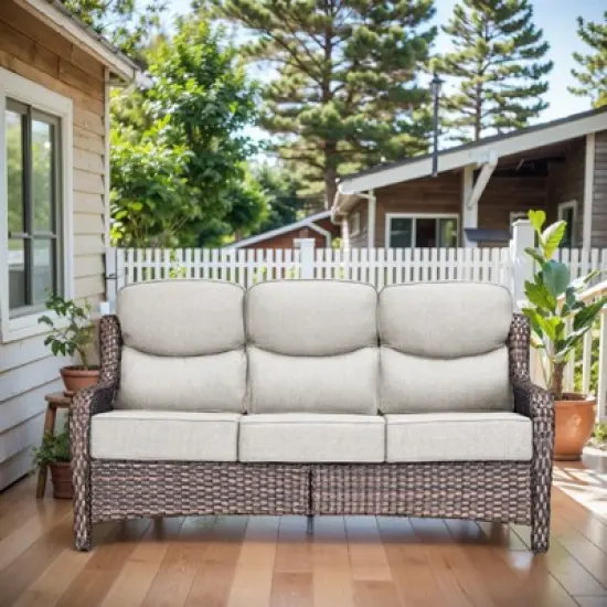Belord 6" Thick Cushion High Back Outdoor Wicker Patio Sofa, All Weather Wicker Furniture 3-Seater Sofa Patio Couch for Porch image {2}