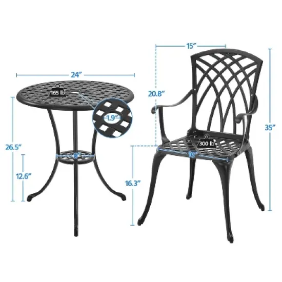 Yaheetech 3-Piece Patio Bistro Set for Garden Backyard Porch Balcon, Black image {2}