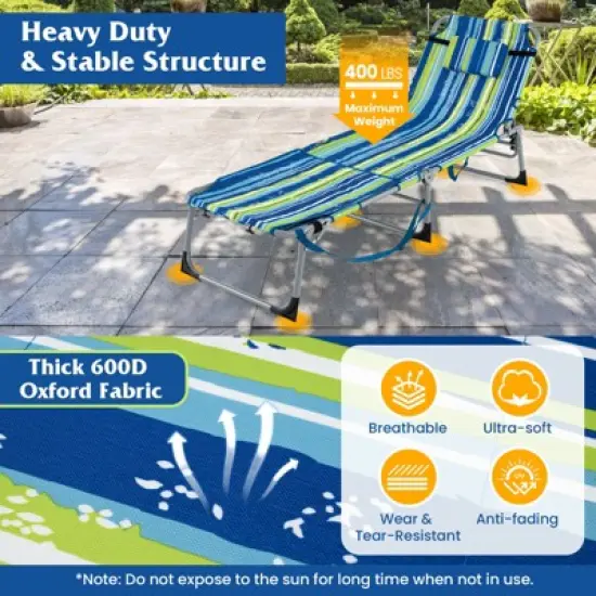 Tangkula Folding Chaise Lounge Chair Sunbathing Recliner w/ Face Hole & Removable Pillow Navy Blue image {7}