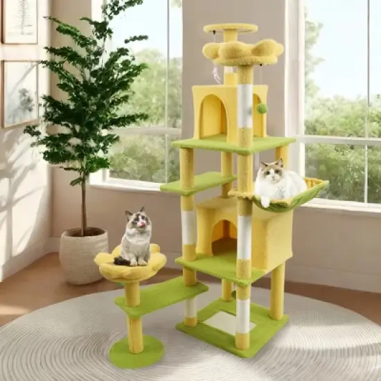 YOOCOZZ 71 inch flower cat tree with large condo removable flower cushion and hammock image {9}