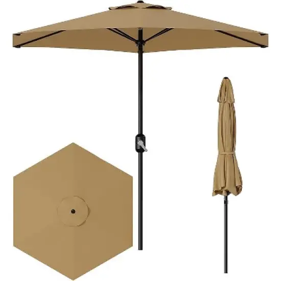 7.5FT Patio Umbrella Outdoor, Market Umbrella, Table Umbrella with Push Button Tilt and Crank, 6 Sturdy Ribs UV Protection Waterproof for Garde (Tan) image {6}