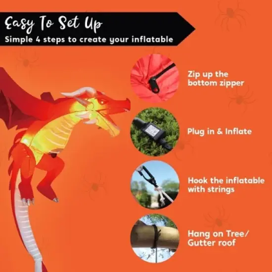 Joyfy 5 FT Halloween Inflatable Outdoor Decorations, Hanging Flying Dragon with Built-in LED for Halloween Yard Lawn Patio Outdoor Indoor Decoration image {6}