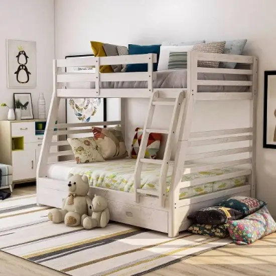 Twin Over Full Kids' Emma Bunk Bed Wire Brushed White - ioHOMES image {1}