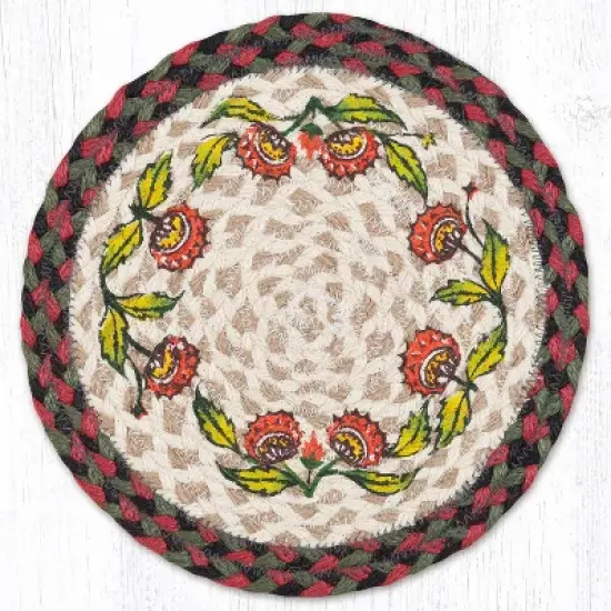 Earth Rugs Holiday Floral Printed Round Jute Trivet &ndash; 10" Heat-Resistant Decorative Kitchen Accent with Festive Seasonal Design image {3}