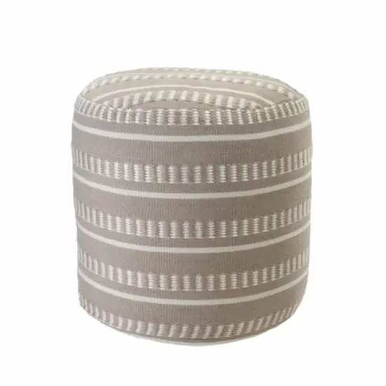 20" Brown Polyester Round Striped Indoor Outdoor Pouf Ottoman image {8}