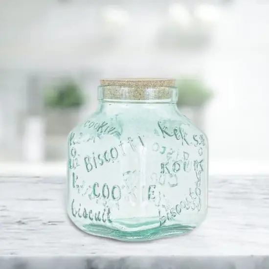 Amici Home Italian Recycled Glass Cookie Jar - Green Biscotto Design with Cork Top, Made in Italy, Ideal for Storing Cookies and Other Treats, 105 oz. image {3}