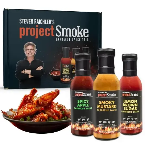 Steven Raichlen Project Smoke Barbecue Sauce Gift Box- 3 Pack- Spicy Apple, Smoky Mustard, Lemon Brown Sugar- Great Gift- Chicken Ribs Fish Veggies image {4}