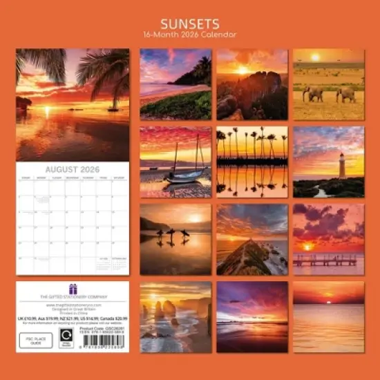 2026 Square Wall Calendar, Sunsets, 16-Month Natural World Theme with 180 Reminder Stickers (12x12 In) image {3}