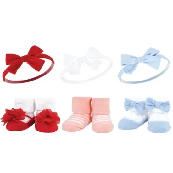 Hudson Baby Infant Girl 12Pc Headband and Socks Giftset, Wildflower Red Blue, One Size image {2}