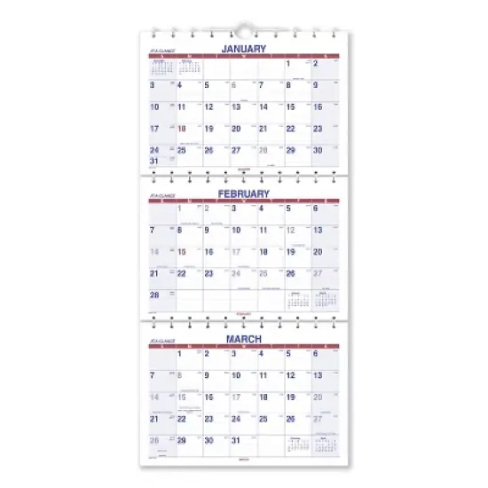 Move-A-Page Three-Month Wall Calendar, 12 x 27, White/Red/Blue Sheets, 15-Month: Dec 2025 to Feb 2027 image {4}