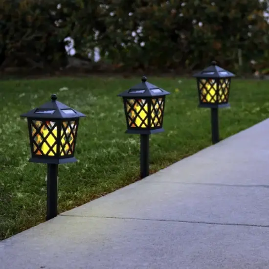 Set of 4 Outdoor Solar Powered Pathway LED Light Stakes Black - Alpine Corporation image {2}