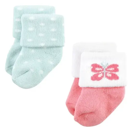 Hudson Baby Infant Girls Cotton Rich Newborn and Terry Socks, Pastel Butterfly image {2}