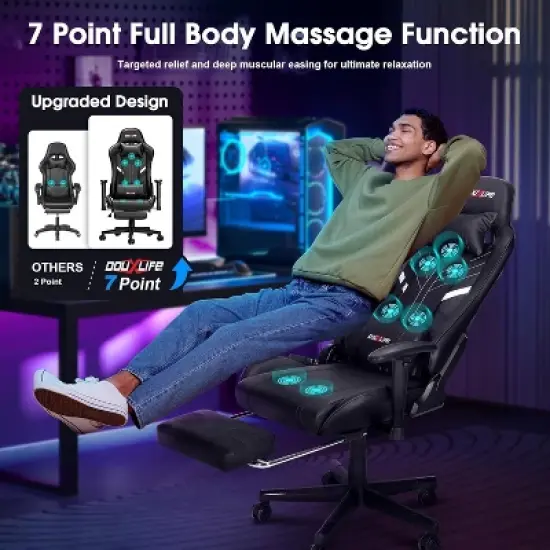 Douxlife Modern 7-Point Massage Ergonomic Gaming Chair with Footrest & Adjustable Armrests Black image {4}