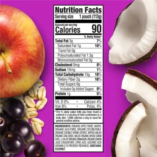 HappyTot Super Morning Organic Apples Acai Coconut Milk & Oats with Super Chia Baby Food Pouch - 4oz image {4}