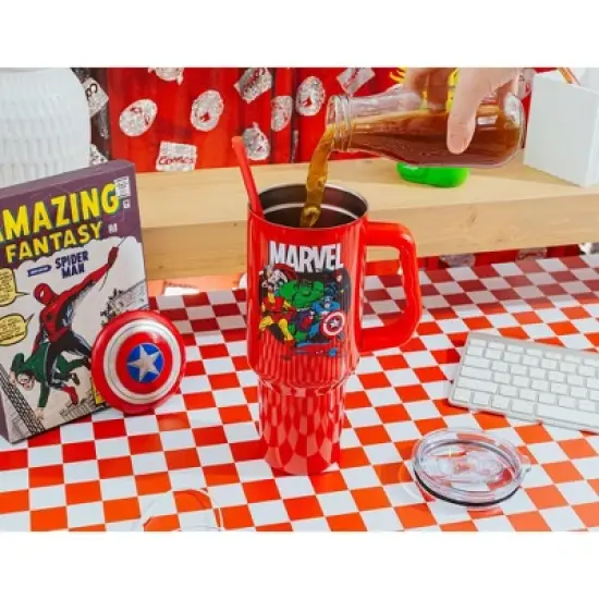 Silver Buffalo Marvel Comics The Avengers 40-Ounce Red Stainless Steel Tumbler With Handle image {6}