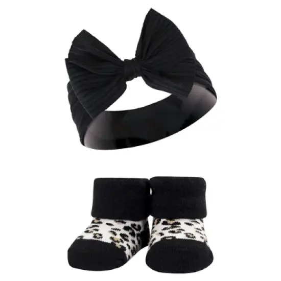 Hudson Baby Infant Girl Headband and Socks Giftset, Taupe Pink, One Size image {3}