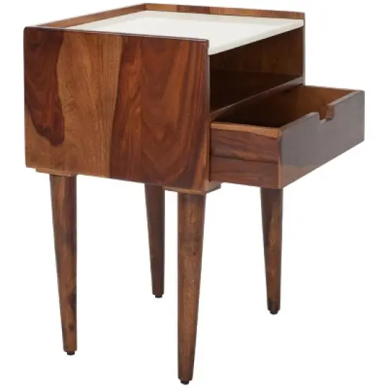Marion 1 Drawer Nightstand - NST3700 - Walnut/White - Safavieh image {2}
