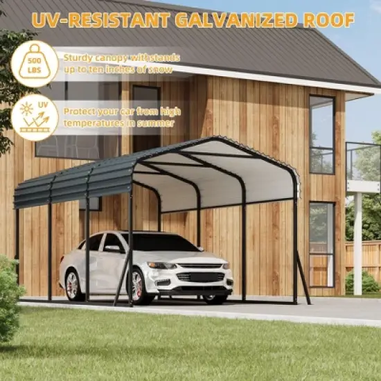 10'x15' Heavy Duty Metal Carport - Galvanized Steel Roof with 100MPH Wind Rating, 35PSF Snow Load for Trucks, Tractors, Boats image {5}
