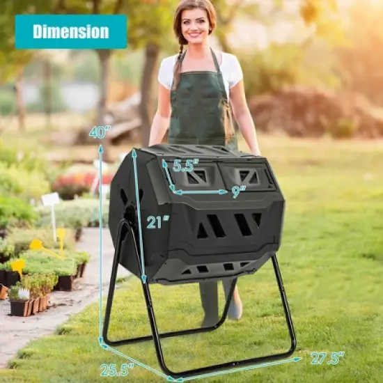 Costway Tumbling Composter 40 Gallon Garden Rotating Compost Bin w/Dual Chamber image {2}